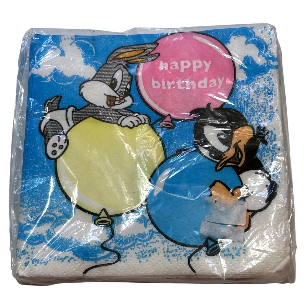 Vintage 1990s Looney Tunes Baby Birthday Napkins - NOS Set of 16-Bugs Bunny Duck